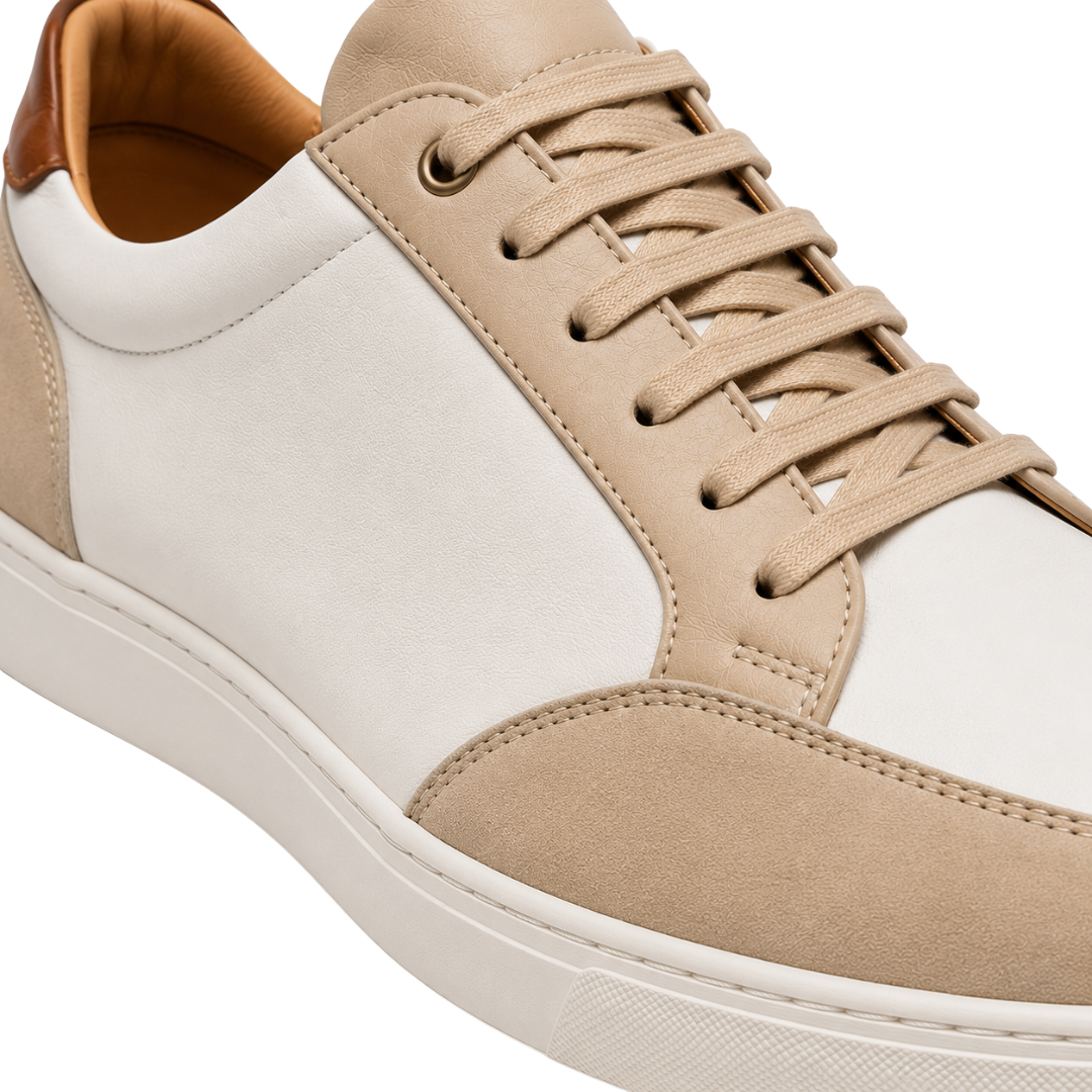 Beige and White Leather Trainers | Kalinghan